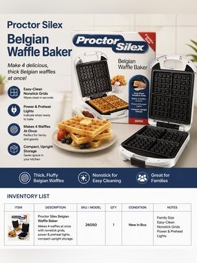 Proctor Silex Belgian Waffle Baker - 4-Waffle Nonstick Iron